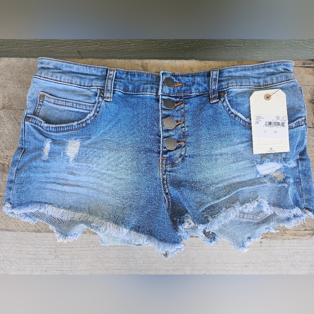 Billabong Light Blue Frayed Jean Shorts